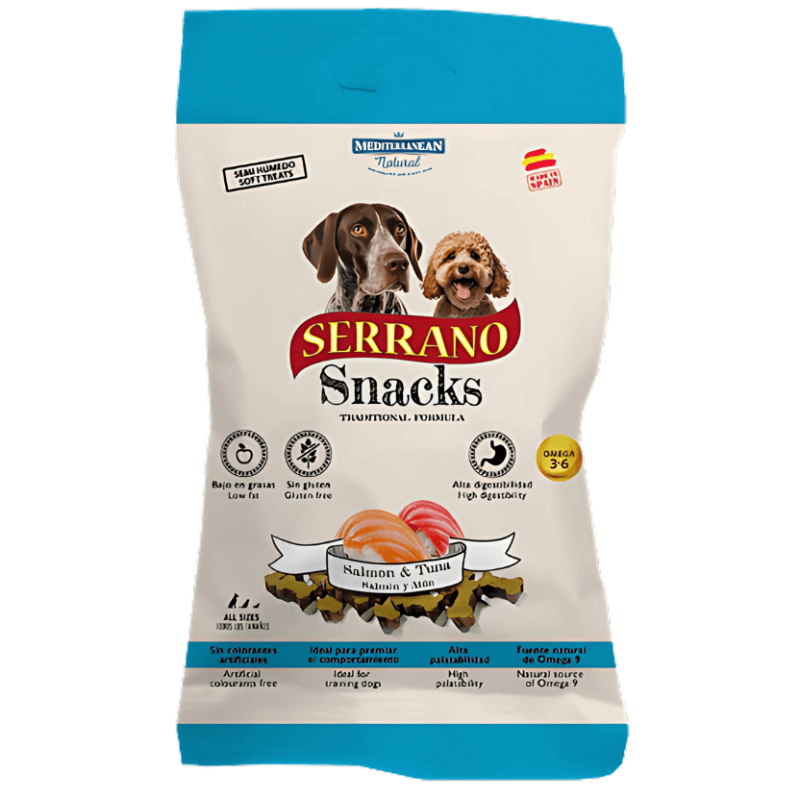 Mediterranean Natural Snacks Serrano Salmón 85 gr | Snack Natural para Perros
