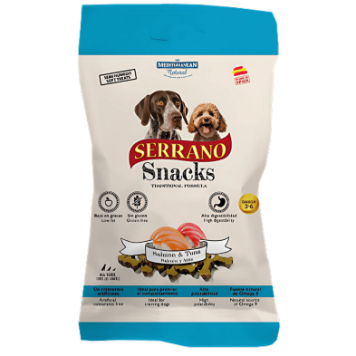 Mediterranean Natural Snacks Serrano Salmón 85 gr | Snack Natural para Perros