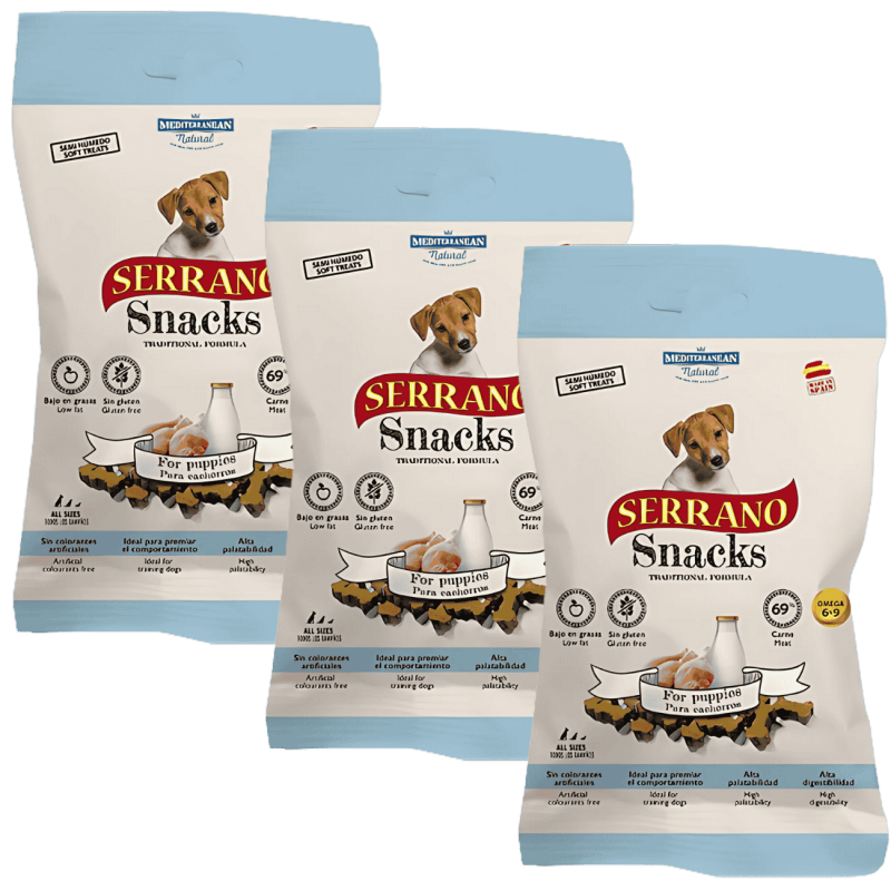 Mediterranean Natural Snacks Serrano Cachorro 85 gr | Snack Natural para Perros