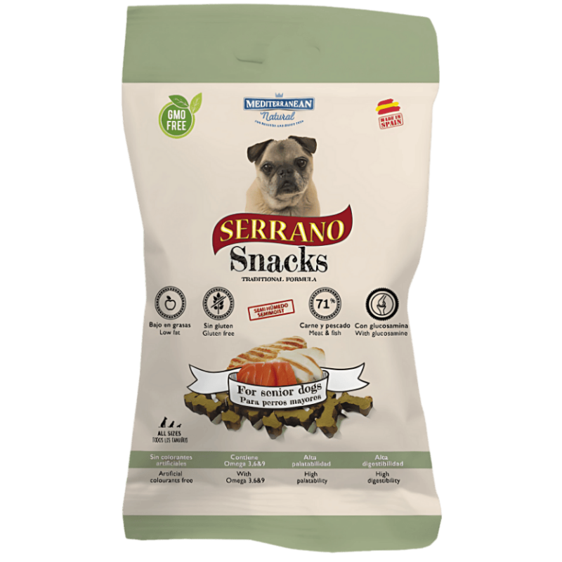 Mediterranean Natural Snacks Serrano Senior 85 gr | Snack Natural para Perros Senior