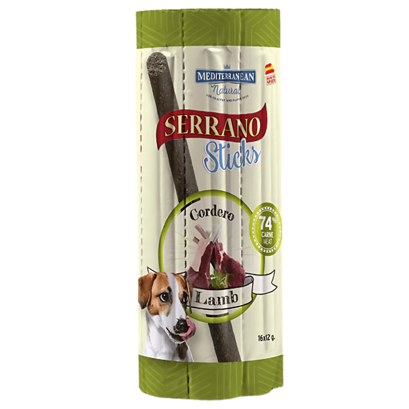 Mediterranean Natural Snacks Serrano Barritas Cordero 16 Uds | Snack Natural para Perros