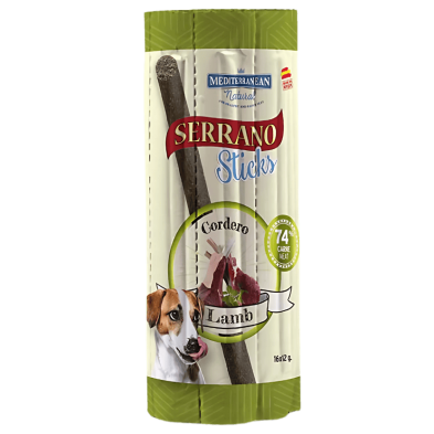 Mediterranean Natural Snacks Serrano Barritas Cordero 16 Uds | Snack Natural para Perros