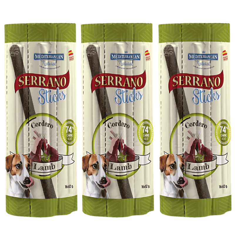 Mediterranean Natural Snacks Serrano Barritas Cordero 16 Uds | Snack Natural para Perros
