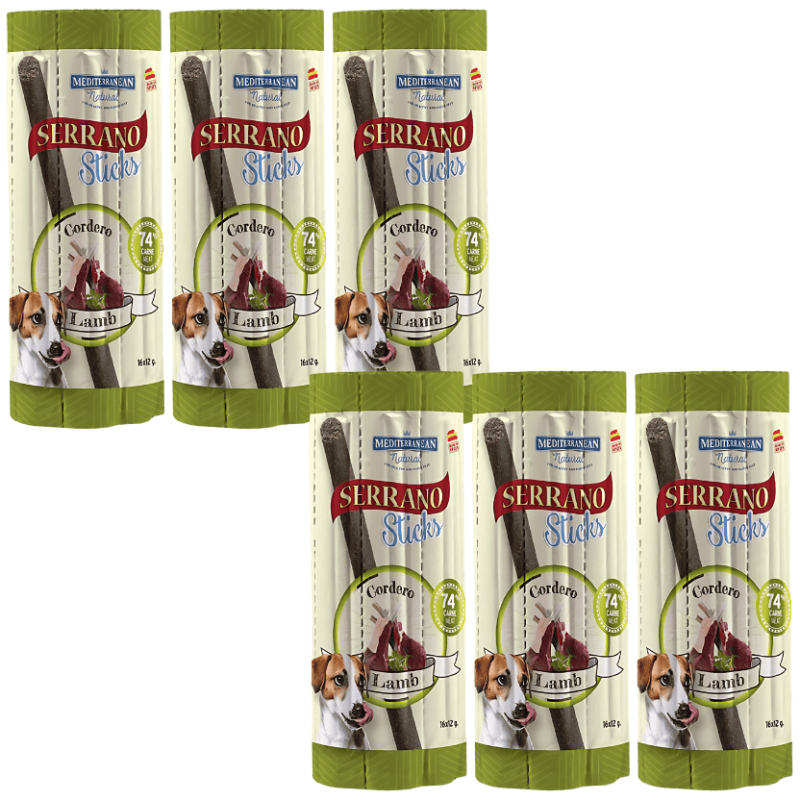 Mediterranean Natural Snacks Serrano Barritas Cordero 16 Uds | Snack Natural para Perros
