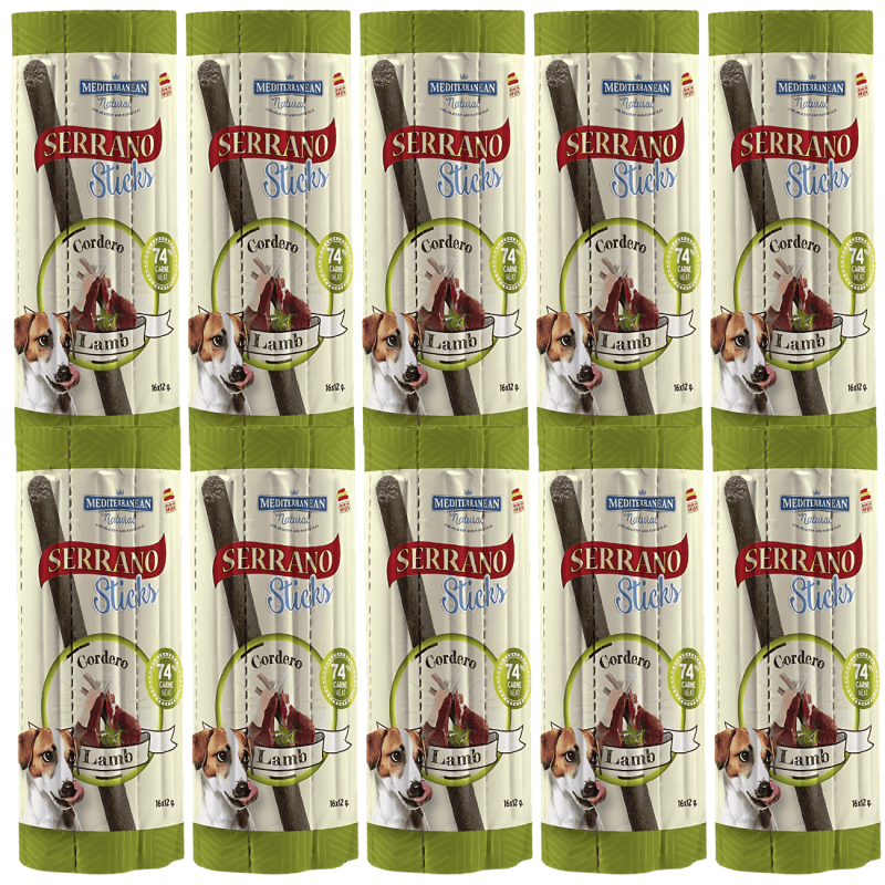 Mediterranean Natural Snacks Serrano Barritas Cordero 16 Uds | Snack Natural para Perros