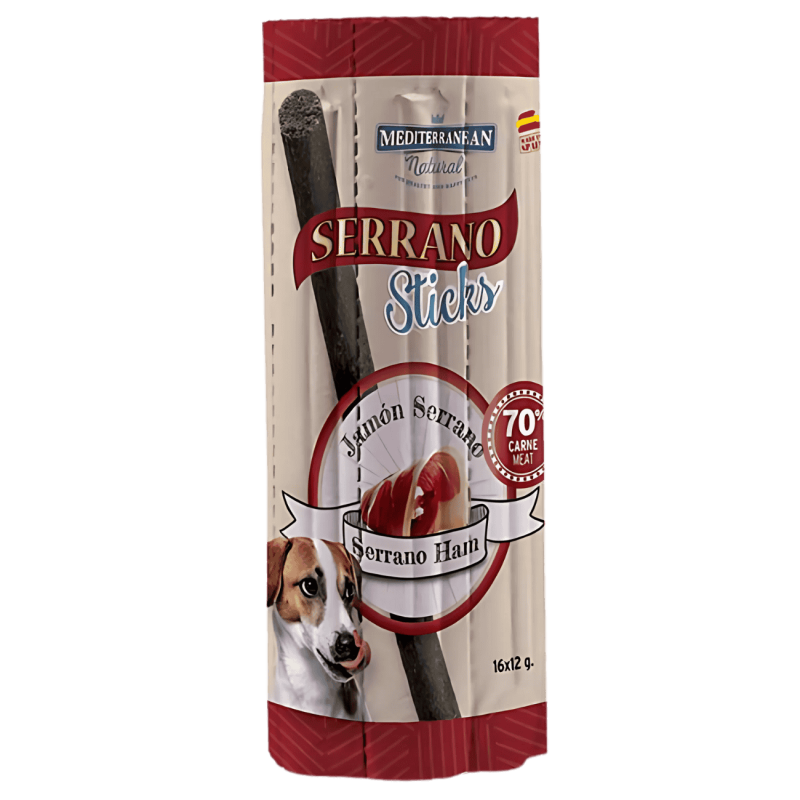 Mediterranean Natural Snacks Serrano Barritas Jamón 16 Uds | Snack Natural para Perros
