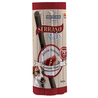 Mediterranean Natural Snacks Serrano Barritas Jamón 16 Uds | Snack Natural para Perros