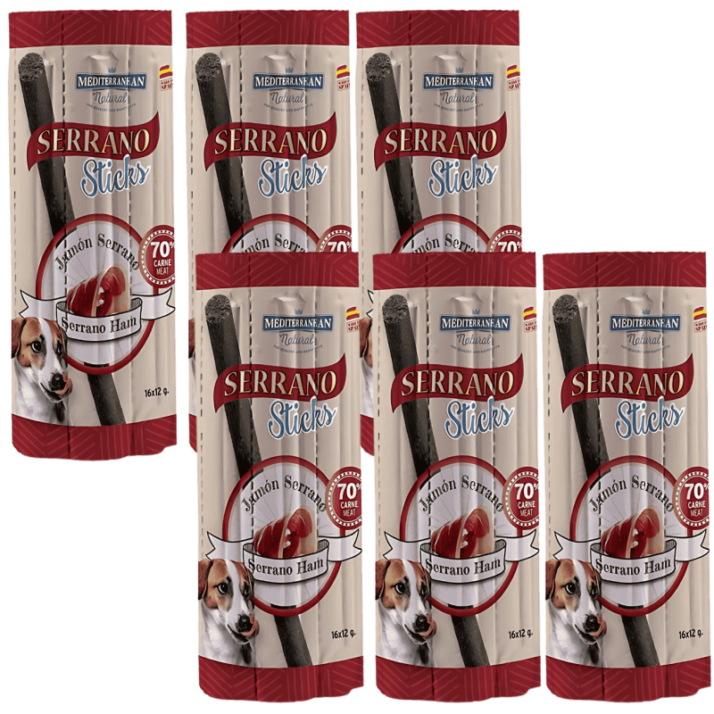 Mediterranean Natural Snacks Serrano Barritas Jamón 16 Uds | Snack Natural para Perros