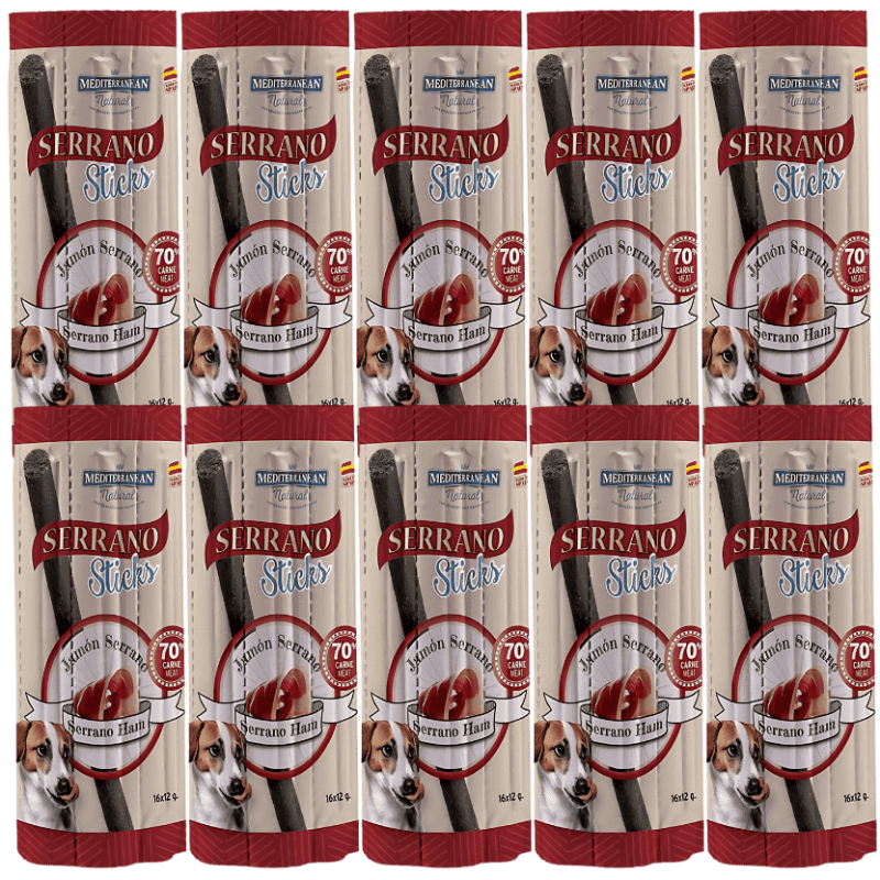 Mediterranean Natural Snacks Serrano Barritas Jamón 16 Uds | Snack Natural para Perros