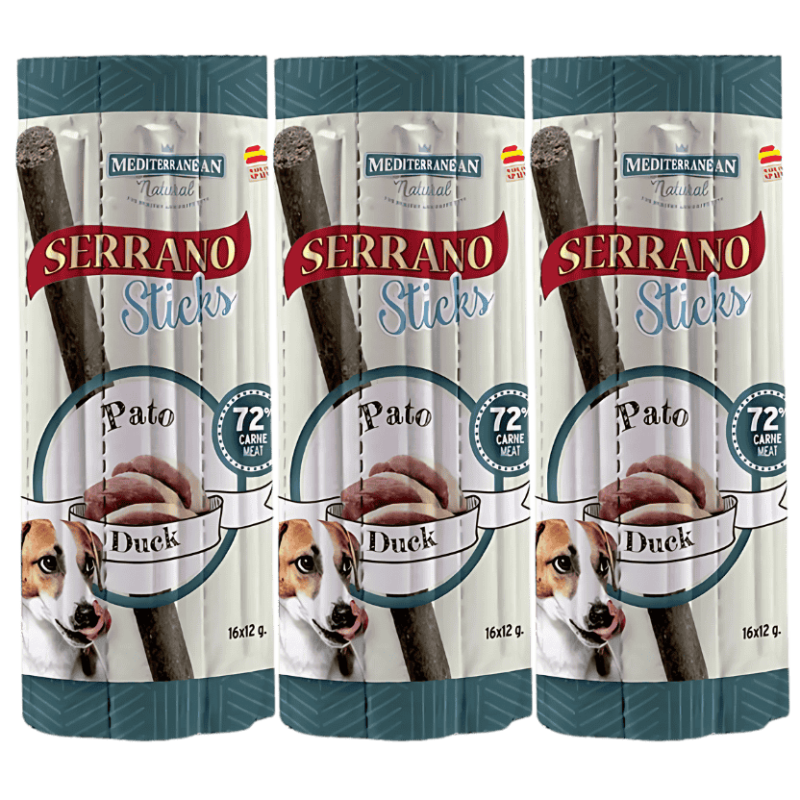 Mediterranean Natural Snacks Serrano Barritas Pato 16 Uds | Snack Natural para Perros
