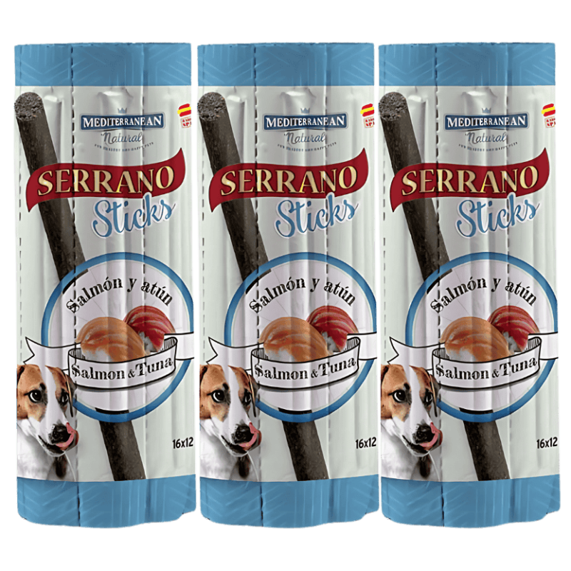 Mediterranean Natural Snacks Serrano Barritas Salmón 16 Uds | Snack Natural para Perros