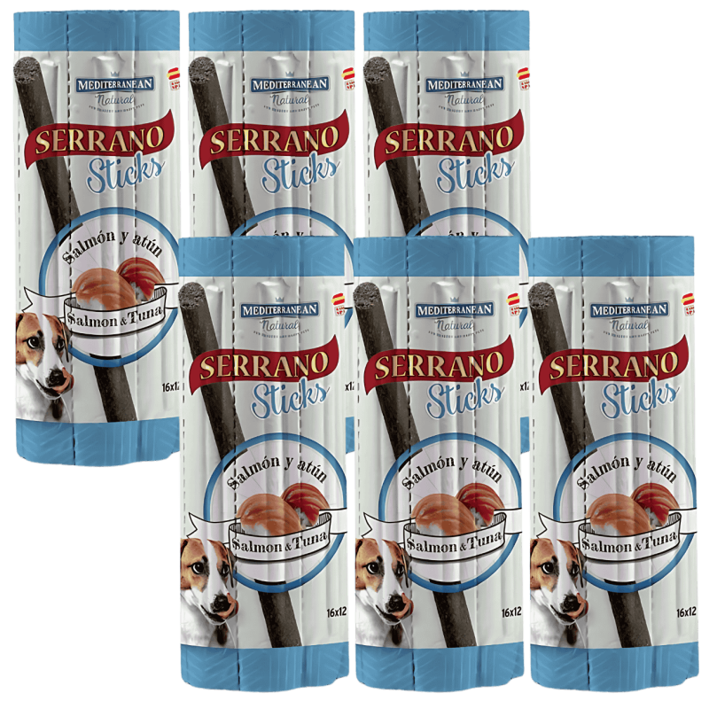 Mediterranean Natural Snacks Serrano Barritas Salmón 16 Uds | Snack Natural para Perros
