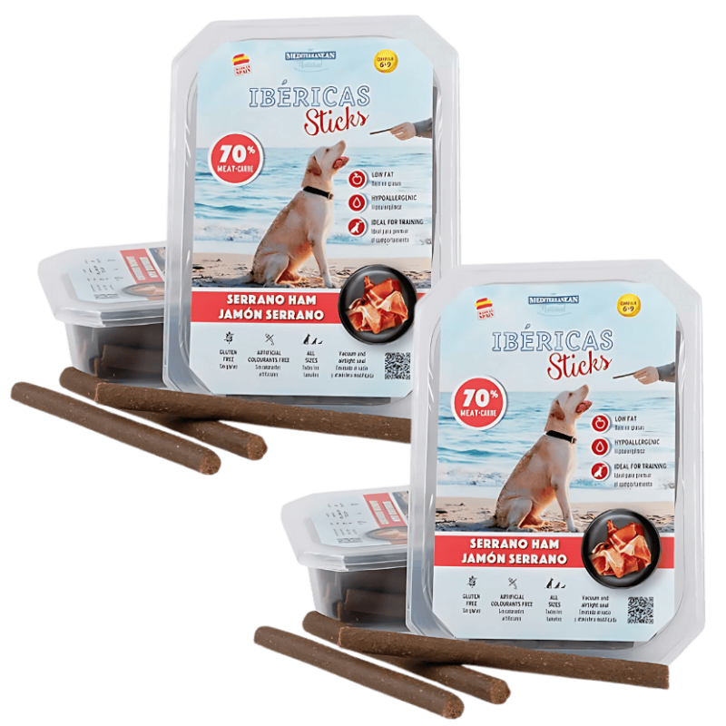 Mediterranean Natural Ibéricas Sticks Jamón Serrano 350 gr y 800 gr | Snack Natural para Perros