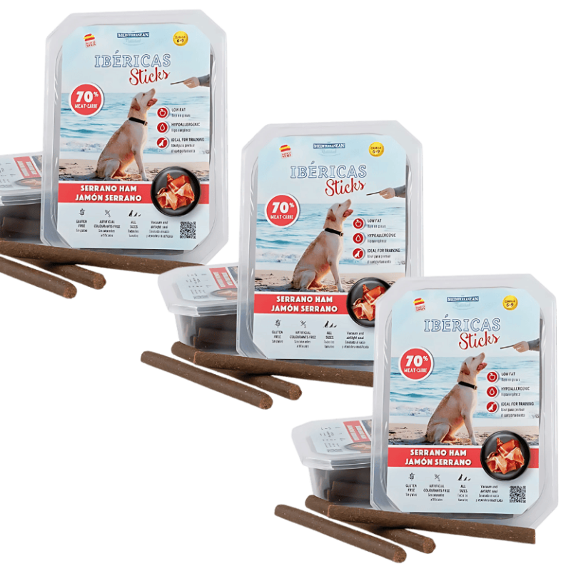 Mediterranean Natural Ibéricas Sticks Jamón Serrano 350 gr y 800 gr | Snack Natural para Perros