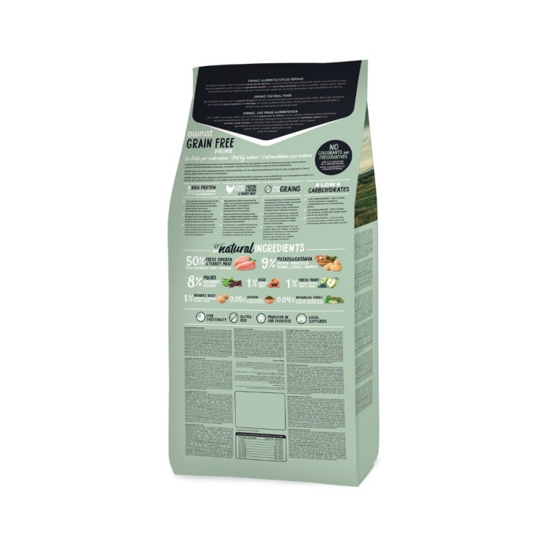 Ownat Grain Free Prime Adult Chicken & Turkey – Pienso Sin Cereales para Perros Adultos 3kg y 12kg | supienso.com