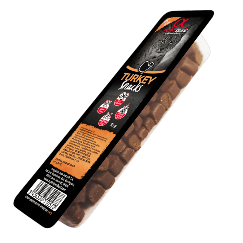 Alpha Spirit Snacks de Pavo para Gatos – Pack 16x35 g | Premios Naturales y Sin Gluten