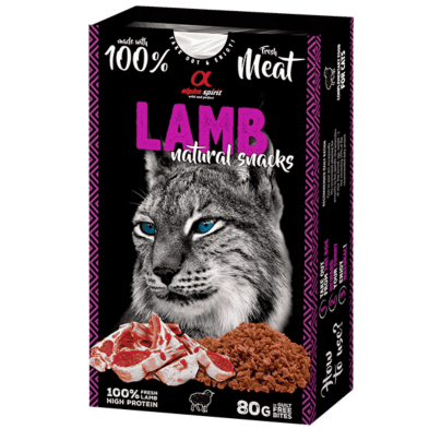 Alpha Spirit Snacks Naturales de Cordero para Gatos – Pack 6x80 g | Premios Semihúmedos y Sin Gluten
