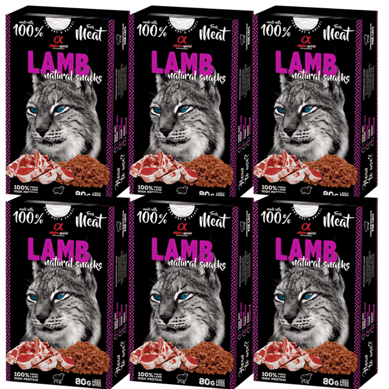 Alpha Spirit Snacks Naturales de Cordero para Gatos – Pack 6x80 g | Premios Semihúmedos y Sin Gluten