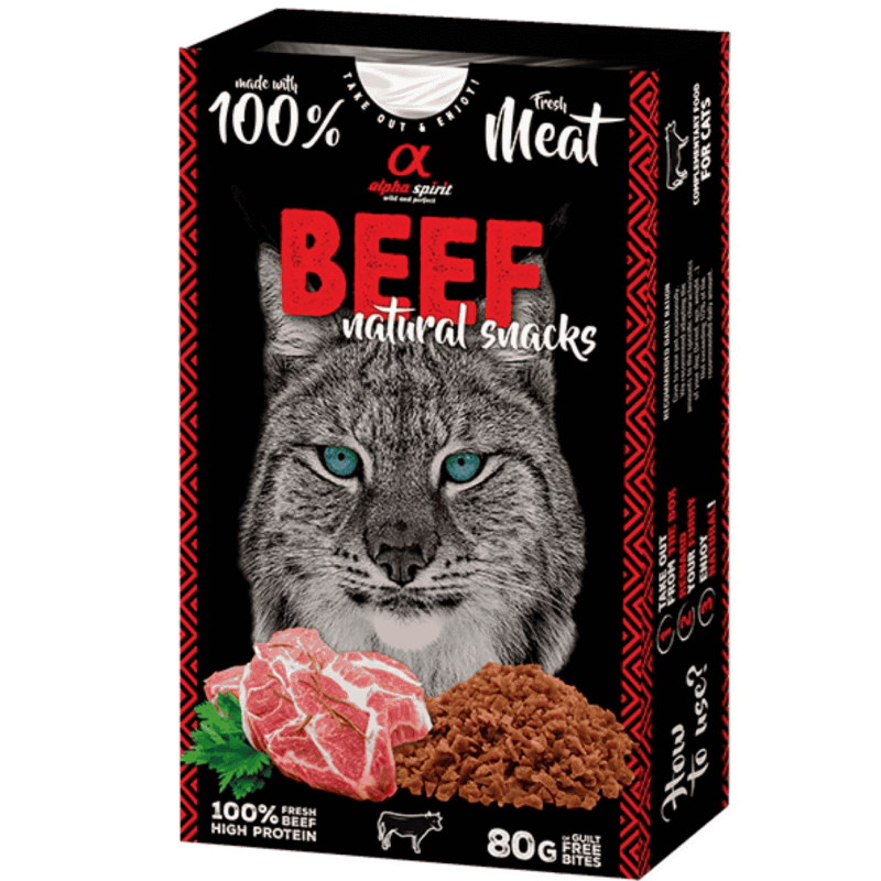 Alpha Spirit Snacks Naturales de Ternera para Gatos – Pack 6x80 g | Premios Semihúmedos y Sin Gluten