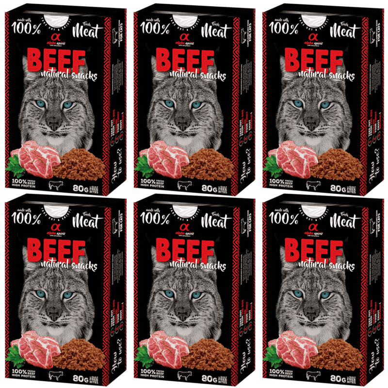Alpha Spirit Snacks Naturales de Ternera para Gatos – Pack 6x80 g | Premios Semihúmedos y Sin Gluten