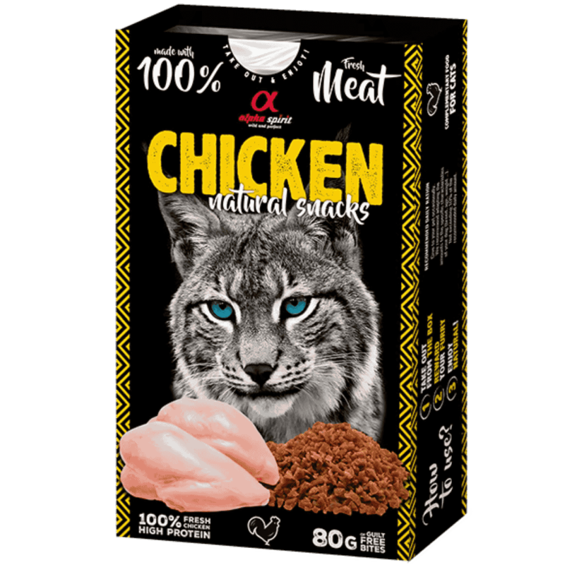 Alpha Spirit Snacks Naturales de Pollo para Gatos – Pack 6x80 g | Premios Semihúmedos y Sin Gluten