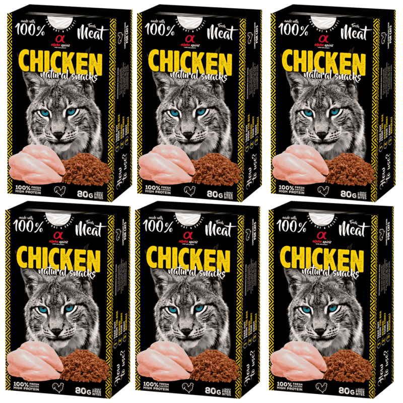 Alpha Spirit Snacks Naturales de Pollo para Gatos – Pack 6x80 g | Premios Semihúmedos y Sin Gluten