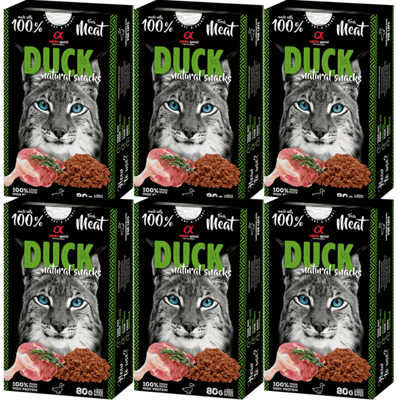 Alpha Spirit Snacks Naturales de Pato para Gatos – Pack 6x80 g | Premios Semihúmedos y Sin Gluten