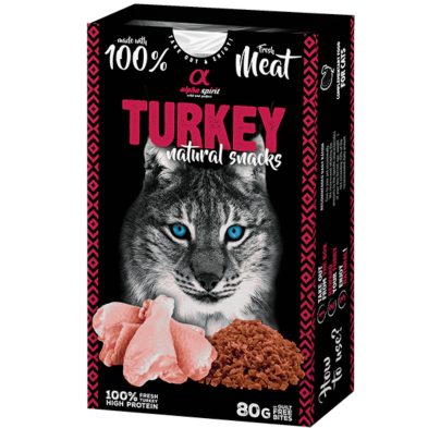 Alpha Spirit Snacks Naturales de Pavo para Gatos – Pack 6x80 g | Premios Semihúmedos y Sin Gluten