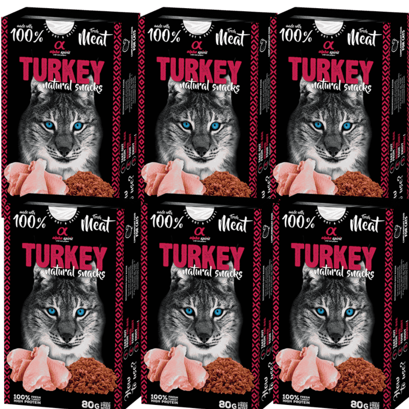 Alpha Spirit Snacks Naturales de Pavo para Gatos – Pack 6x80 g | Premios Semihúmedos y Sin Gluten