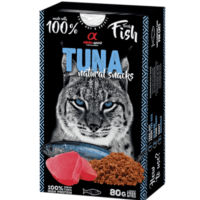 Alpha Spirit Snacks Naturales de Atún para Gatos – Pack 6x80 g | Premios Semihúmedos y Sin Gluten