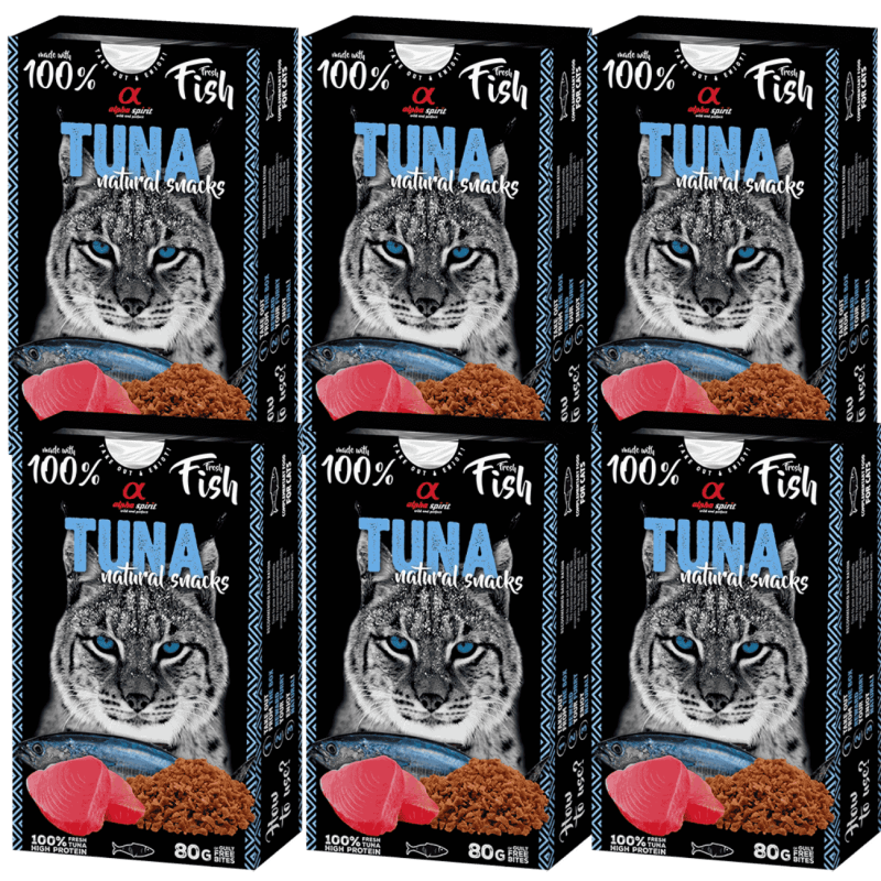 Alpha Spirit Snacks Naturales de Atún para Gatos – Pack 6x80 g | Premios Semihúmedos y Sin Gluten