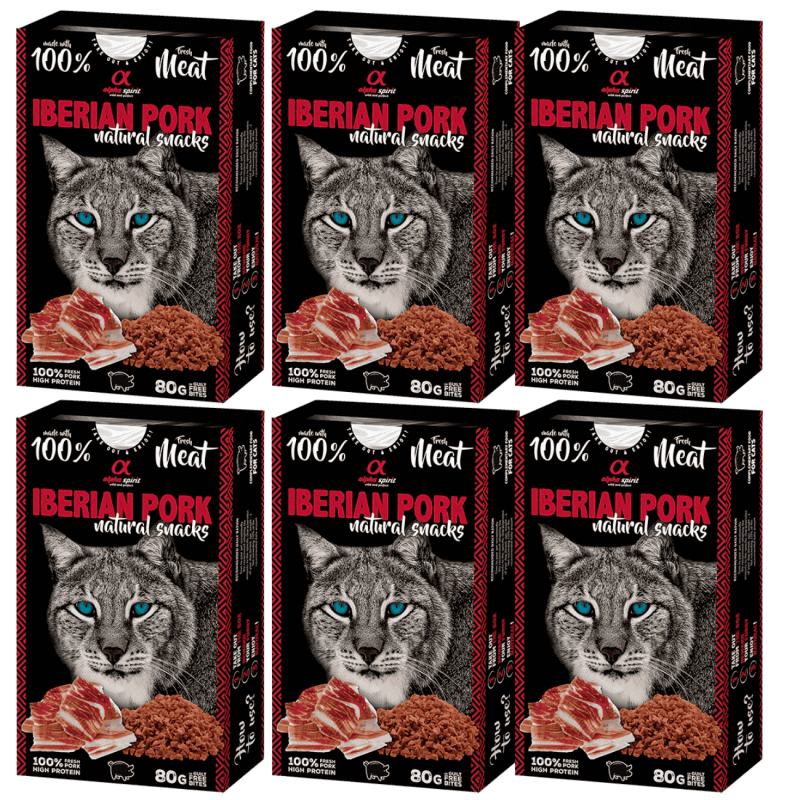 Alpha Spirit Snacks Naturales de Jamón para Gatos – Pack 6x80 g | Premios Semihúmedos y Sin Gluten