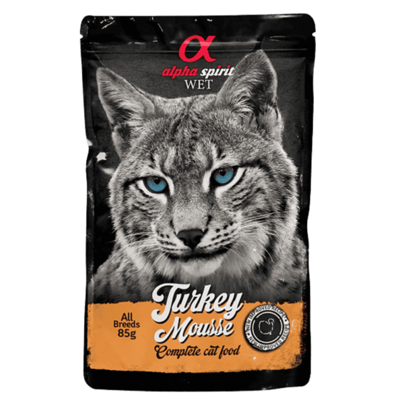 Alpha Spirit Mousse para Gatos de Pavo | Pack 24x85g | Alimento Húmedo Natural y Sin Cereales