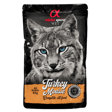 Alpha Spirit Mousse para Gatos de Pavo | Pack 24x85g | Alimento Húmedo Natural y Sin Cereales