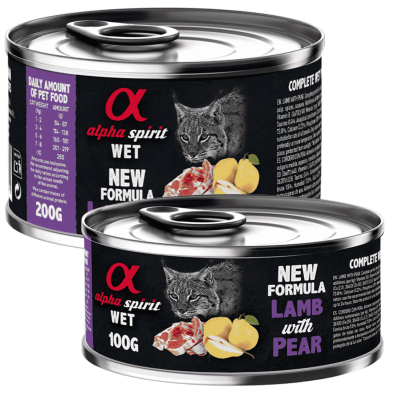 Alpha Spirit Comida Húmeda para Gatos de Cordero y Pera – Lata 200 g | Monoproteico y Sin Gluten