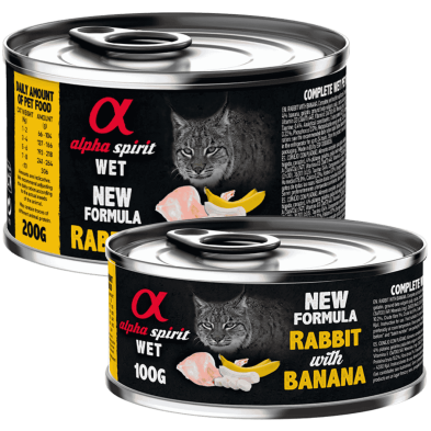 Alpha Spirit Comida Húmeda para Gatos de Conejo y Plátano – Lata 200 g | Alta Palatabilidad y Sin Gluten