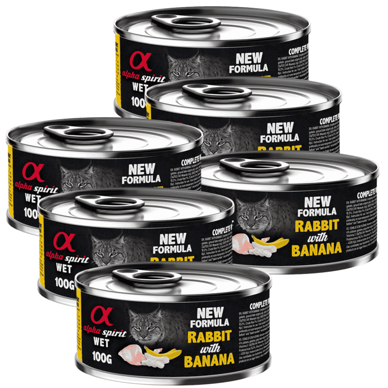Alpha Spirit Comida Húmeda para Gatos de Conejo y Plátano – Lata 200 g | Alta Palatabilidad y Sin Gluten