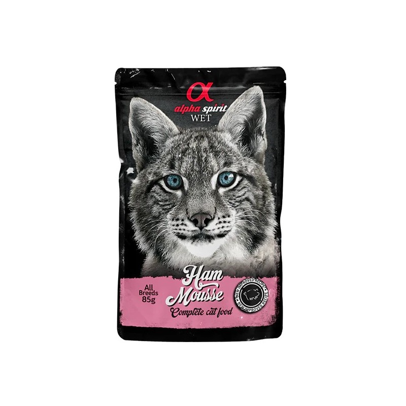 Alpha Spirit Mousse Gato Jamón | Pack 24x85g | Alimento Húmedo Natural y Sin Cereales