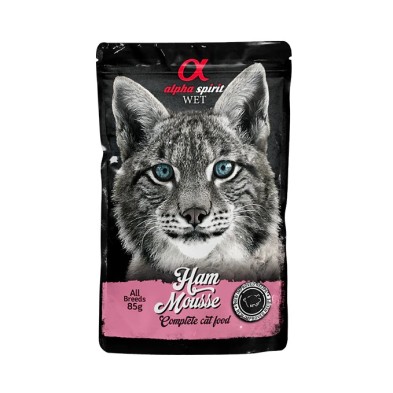 Alpha Spirit Mousse Gato Jamón | Pack 24x85g | Alimento Húmedo Natural y Sin Cereales