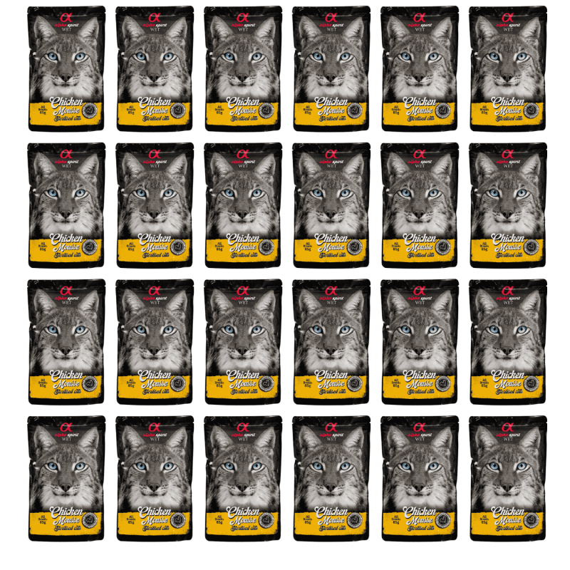 Alpha Spirit Mousse Gato Esterilizado Pollo | Pack 24x85g | Alimento Húmedo Completo y Light Sin Cereales