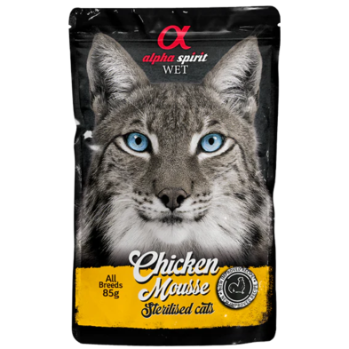 Alpha Spirit Mousse Gato Esterilizado Pollo | Pack 24x85g | Alimento Húmedo Completo y Light Sin Cereales