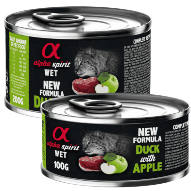 Alpha Spirit Comida Húmeda para Gatos de Pato y Manzana Verde – Lata 200 g | Alta Palatabilidad y Sin Gluten