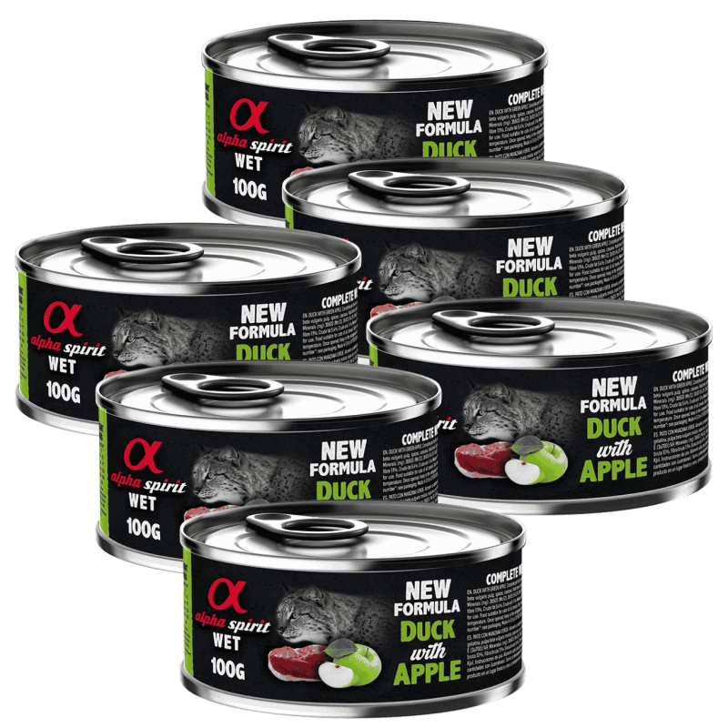 Alpha Spirit Comida Húmeda para Gatos de Pato y Manzana Verde – Lata 200 g | Alta Palatabilidad y Sin Gluten