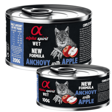 Alpha Spirit Comida Húmeda para Gatos de Boquerón y Manzana Roja – Lata 200 g | Alta Palatabilidad y Sin Gluten