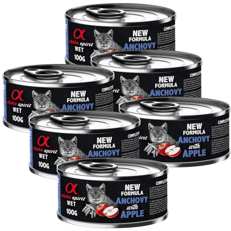 Alpha Spirit Comida Húmeda para Gatos de Boquerón y Manzana Roja – Lata 200 g | Alta Palatabilidad y Sin Gluten