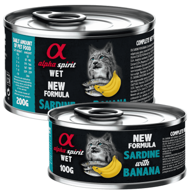 Alpha Spirit Comida Húmeda para Gatos de Sardina y Plátano – Lata 200 g | Alta Palatabilidad y Sin Gluten
