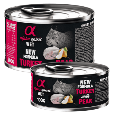 Alpha Spirit Comida Húmeda para Gatos de Pavo y Pera – Lata 200 g | Alta Palatabilidad y Sin Gluten