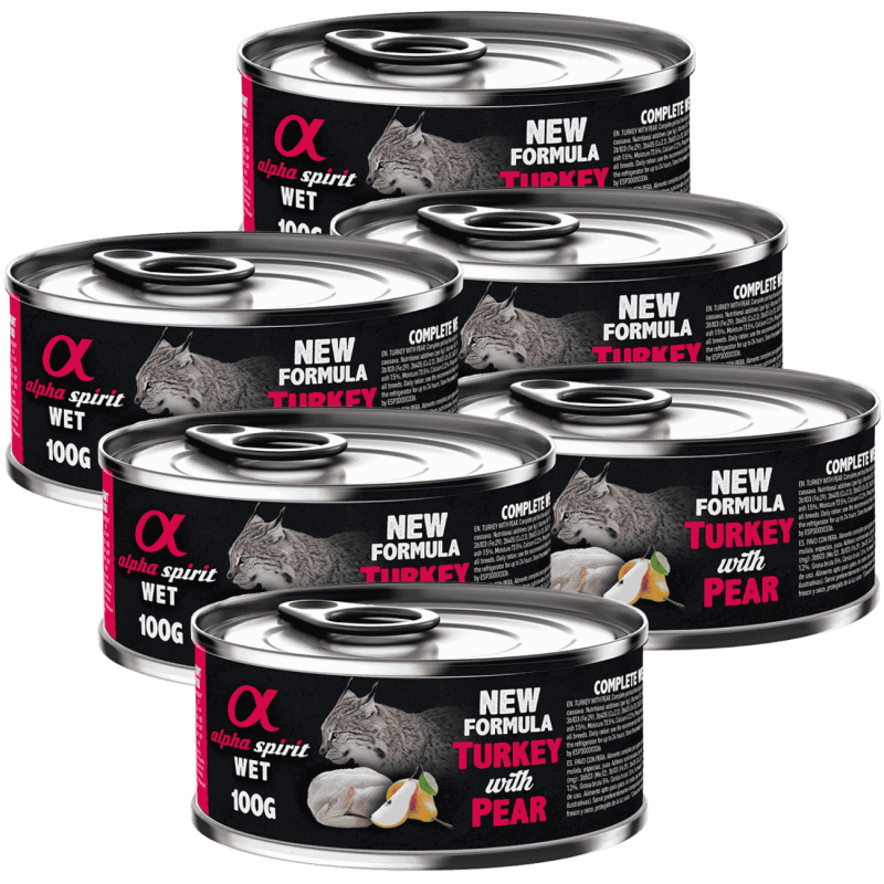 Alpha Spirit Comida Húmeda para Gatos de Pavo y Pera – Lata 200 g | Alta Palatabilidad y Sin Gluten