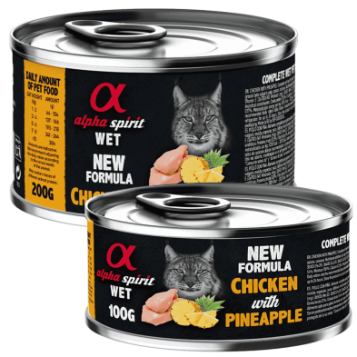 Alpha Spirit Comida Húmeda para Gatos de Pollo y Piña – Lata 200 g | Alta Palatabilidad y Sin Gluten