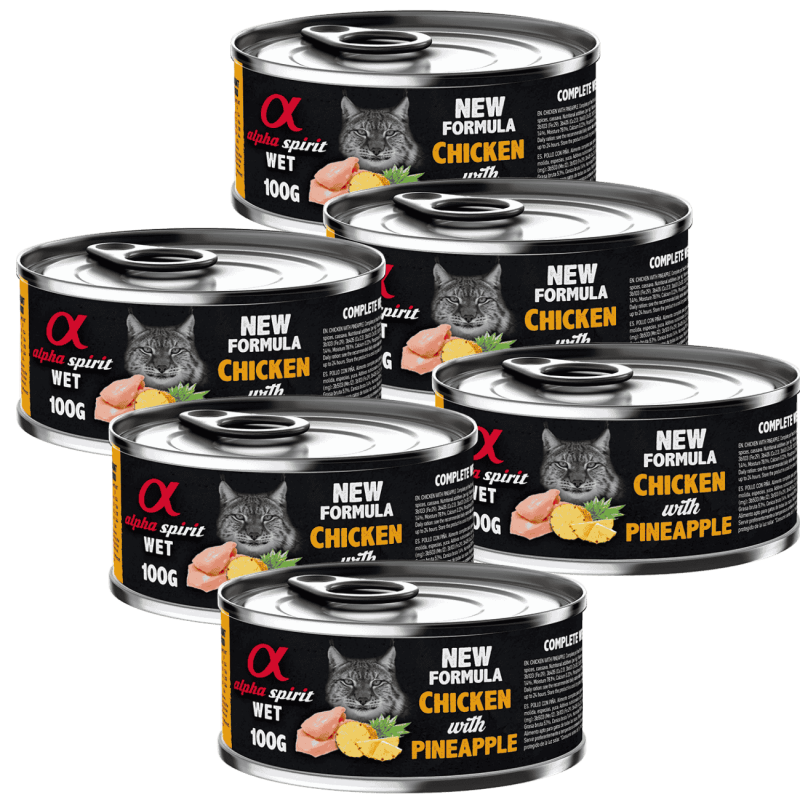 Alpha Spirit Comida Húmeda para Gatos de Pollo y Piña – Lata 200 g | Alta Palatabilidad y Sin Gluten